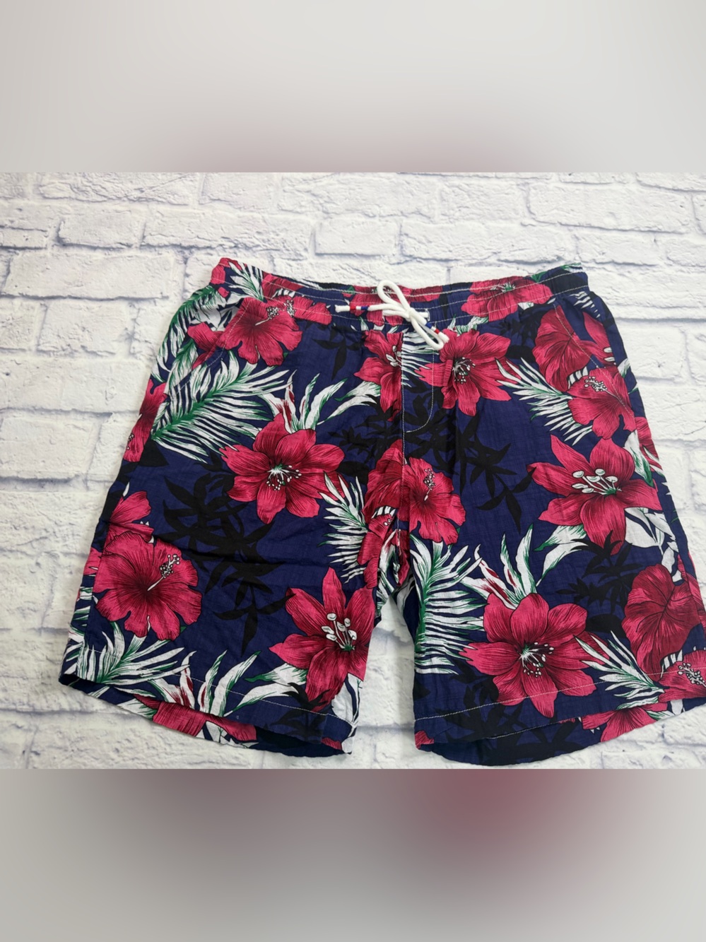 NWOT Jogal Navy Shorts with Pink Floral Print. Size Large.